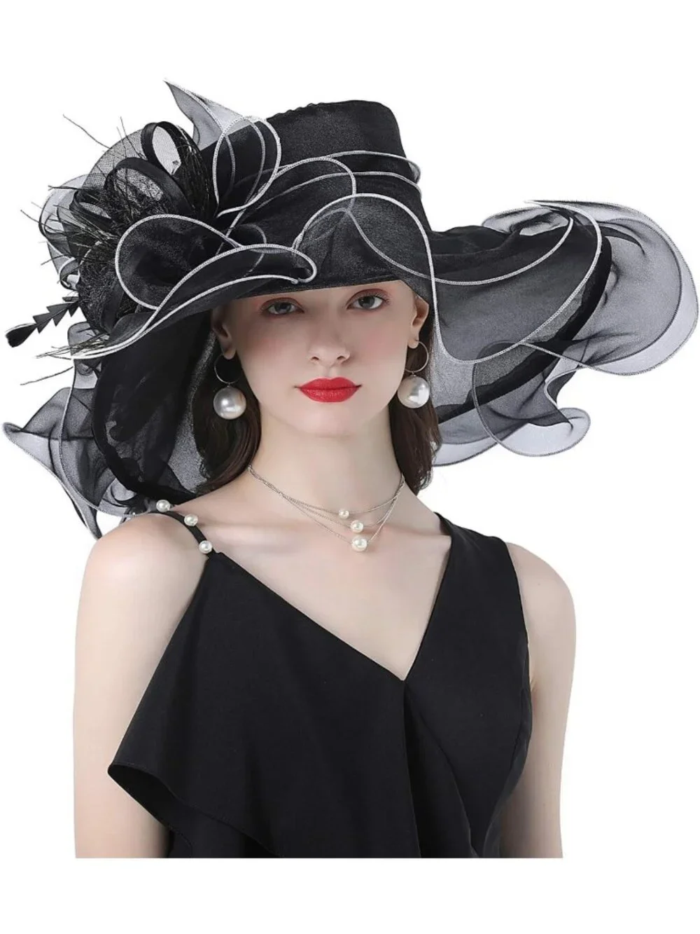 Elegant Wide Brim Organza Church Hat for Weddings & Tea Parties - Dual-Use